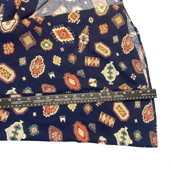 PAMELA B Maxi Skirt Southwestern Print Button Front Navy Blue Rayon Women's VTG - Picture 6 of 6